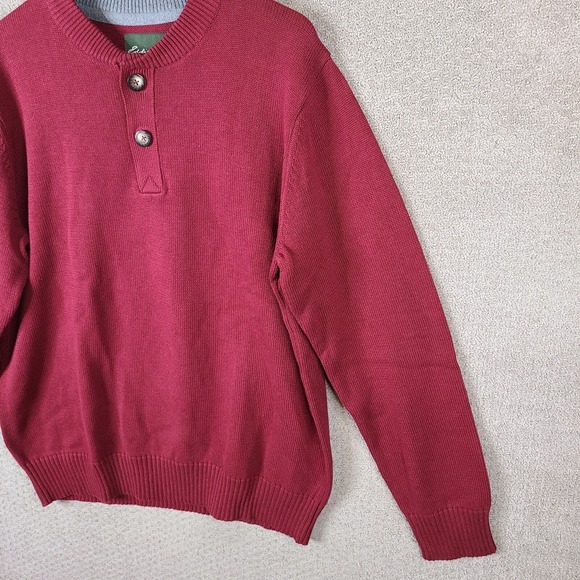 Eddie Bauer Sweater‎ Mens TXL Red Henley Pullover Thick Knit Combed Cotton - Picture 3 of 10